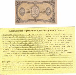 reverse: Cartamoneta. Banca Toscana di Anticipazioni e Sconto. 50 Centesimi. Decreto 24 Aprile 1870. 
