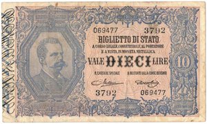obverse: Cartamoneta. Regno D Italia. Vittorio Emanuele III. 10 Lire Effige Umberto I. 19-09-23. 
