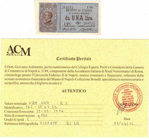 obverse: Cartamoneta. Regno d Italia. Vittorio Emanuele III. Una Lira. 21-09-14. Gig. BS3B. 