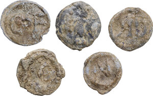obverse: Leads from Ancient World. Multiple lot of five (5) unclassified PB Tesserae. Roman period