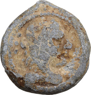 obverse: Leads from Ancient World. PB Object, with obverse features of Republican AE Quadrans. On reverse: N.CAL/ ECI