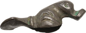 obverse: Silver decorative element in the shape of a duck.  Celtic, Danubian Region, 2nd century BC, 1st century AD  25 x 9 mm