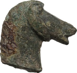 reverse: Bronze head of horse.  Roman period, 1st-3rd century AD.  23 mm