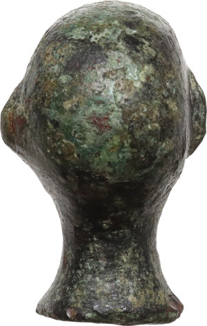 reverse: Bronze steelyard weight in the form of a wrestler s head.  Roman, 1st-3rd century AD.  18 mm. 8.45 g