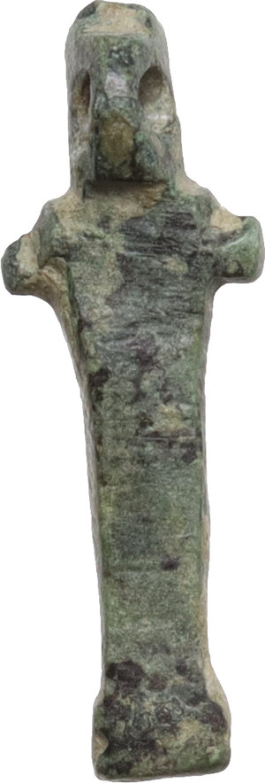 reverse: Bronze pendant in the shape of a herm.   Roman period.   23 mm