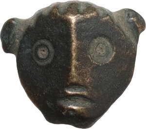 obverse: Bronze decorative geometric element (or weight ?) in the shape of a head.  Roman (?).  12 x 12 m. 3 g