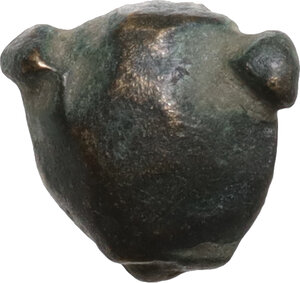reverse: Bronze decorative geometric element (or weight ?) in the shape of a head.  Roman (?).  12 x 12 m. 3 g
