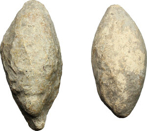 obverse: Lot of 2 lead slingshots.  Greek or Roman Period.  33 mm, 30 mm
