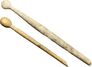 obverse: Lot of 2 bone utensils.  Roman period, 1st-3rd century AD.  108 mm, 82 mm