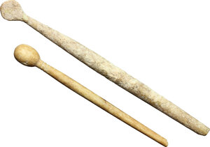 reverse: Lot of 2 bone utensils.  Roman period, 1st-3rd century AD.  108 mm, 82 mm