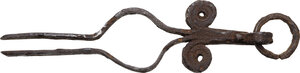 reverse: Iron ornamented tweezers with suspension loop.  Late medieval period.  115 mm 20.83 g