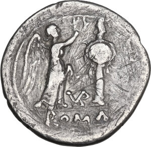 reverse: VB series. AR Victoriatus, uncertain Samnite mint, 211 BC