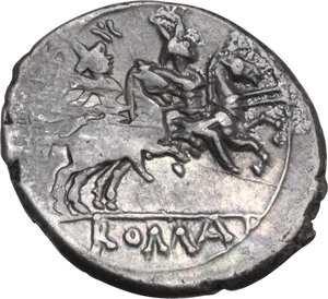 reverse: Anonymous. AR Denarius, 179-170 BC