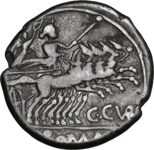 reverse: C. Curiatius Trigeminus. AR Denarius, 142 BC