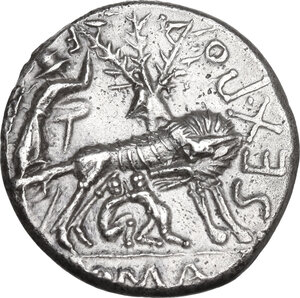reverse: Sex. Pompeius Fostlus. Denarius, 137 BC