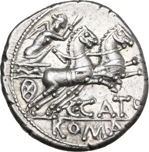 reverse: C. Porcius Cato. AR Denarius, Rome mint, 123 BC