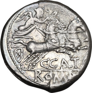 reverse: C. Porcius Cato. AR Denarius, Rome mint, 123 BC