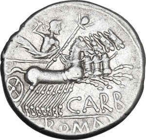 reverse: Cn. Papirius Carbo. Denarius, 121 BC