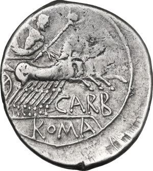 reverse: Cn. Carbo. AR Denarius, 121 BC