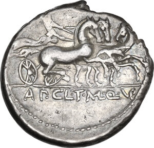 reverse: Appius Claudius Pulcher, T. Manlius Mancinus and Q. Urbinius. Denarius, 111 or 110 BC