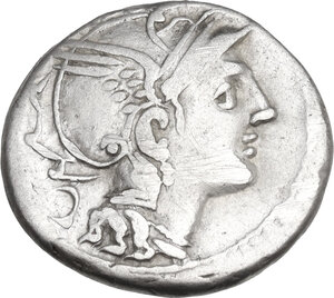 obverse: Appius Claudius Pulcher, T. Manlius Mancinus and Q. Urbinius. AR Denarius, 111-110 BC