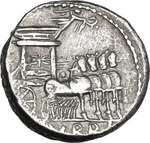 reverse: L. Rubrius Dossenus. AR Denarius, Rome mint 87 BC