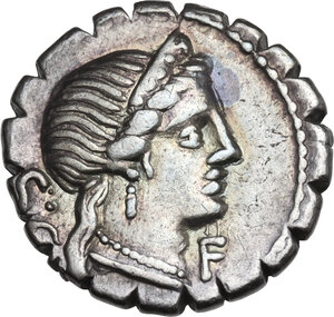 obverse: C. Naevius Balbus. Denarius serratus, Rome mint, 79 BC
