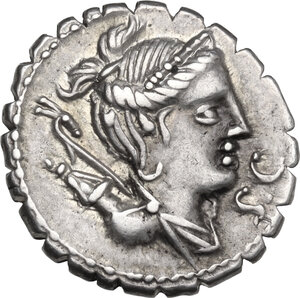 obverse: Ti. Claudius Nero. Denarius serratus, Rome mint, 79 BC