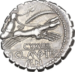 reverse: Ti. Claudius Nero. Denarius serratus, Rome mint, 79 BC