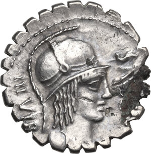 obverse: Mn. Aquillius Mn. f. Mn. n. Fourrèe Denarius serratus, 71 BC