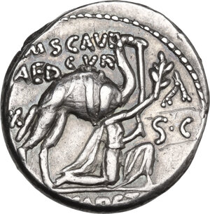 obverse: M. Aemilius Scaurus and Pub. Plautius Hypsaeus. . AR Denarius, 58 BC