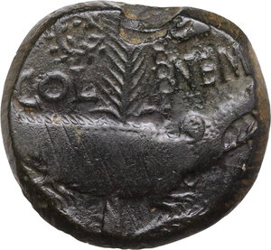 reverse: Augustus (27 BC - 14 AD) with Agrippa. AE As, Nemausus mint, c. 16 -10 BC