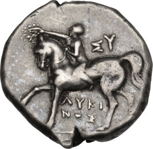obverse: Southern Apulia, Tarentum. AR Nomos, c. 272-240 BC. Sy- and Lykinos, magistrates