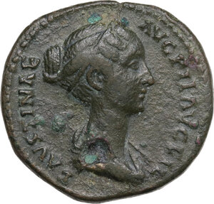 obverse: Faustina II (died 176 AD). AE As, struck under Antoninus Pius, circa 150-152 AD