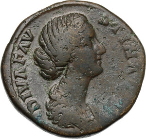 obverse: Diva Faustina II (after 176 AD). AE Sestertius. Consecration issue. Struck under Marcus Aurelius, after 176 AD