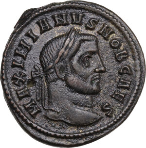 obverse: Galerius (305-311). AE Follis, 308-310 AD. Ticinum mint