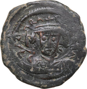 obverse: Heraclius (610-641). AE Follis. Constantinople mint, overstruck on previous issue