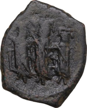 obverse: Heraclius, with Heraclius Constantine and Martina (610-641). AE Follis, Nicomedia mint