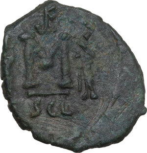 reverse: Constantine IV Pogonatus, with Heraclius and Tiberius (668-685). AE Follis, Syracuse mint. Struck 668-674 AD