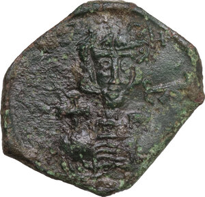 obverse: Constantine IV Pogonatus, with Heraclius and Tiberius (668-685). AE Follis, Syracuse mint. Struck 668-674 AD