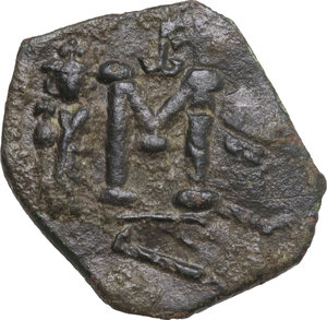 reverse: Constantine IV Pogonatus, with Heraclius and Tiberius (668-685). AE Follis, Syracuse mint. Struck 668-674 AD