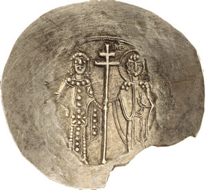 reverse: Manuel I Comnenus (1143-1180). EL Aspron Trachy, Constantinople mint
