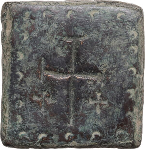 obverse: AE square coin weight, c. 4th-6th century AD. (Weight of 3 Nomismata?)