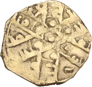reverse: Fatimids.  Al-Mustansir (427-487 AH/ 1036-1094 AD). AV 1/4 Dinar, stellate type, Palermo mint