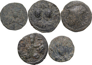 obverse: Artuqids of Mardin. Lot of five (5) unclassified AE dirhams, different types