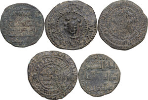 reverse: Artuqids of Mardin. Lot of five (5) unclassified AE dirhams, different types