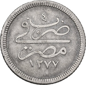 reverse: Ottoman Empire.  Abdul Aziz (1277-1293 AH / 1861-1876 AD). AR 2 ½ Qirsh, Misr (Egypt) mint, 1277 AH, RY 4 (1863)