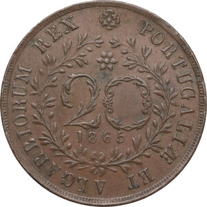reverse: Azores.  Portuguese Administration. Luiz I (1861-1889). AE 20 Reis, 1866