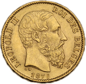 obverse: Belgium.  Leopold II (1835-1909). AV 20 Francs 1876