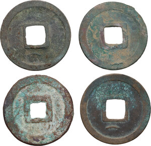 reverse: China.  Tang Dynasty (618-900 AD). Lot of four (4) Kai Yuan